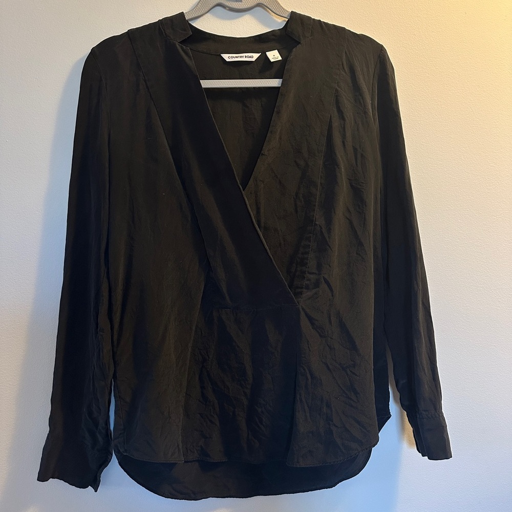 Country road silk Elegant Black Women's Top| size 4